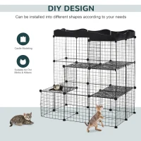 PawHut Pet Playpen DIY Small Animal Cage Fence with Door Ramp Accessories Indoor Outdoor for Kitten Pet Mink Black(m-4)