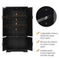 HOMCOM 4-Door Storage Cabinet Multi-Storey Large Space Pantry w/ Adjustable Shelves, Black(m-4)
