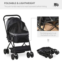 PawHut Pet Stroller Foldable Dog Cat Travel Carriage with Reversible Handle Rear Door EVA Wheel Brake Basket Storage Bag 3-stage Canopy Mesh Window Door Black(m-4)
