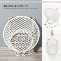 Outsunny Moon Saucer Chair for Adults & Kids Folding Design Bohemian Style with Hand-woven Cotton Tassal for Bedroom Livingroom Garden Max 150kg White(m-5)