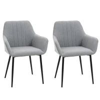 HOMCOM Mid-Century Dining Chairs Upholstered Linen Fabric Accent Chairs with Metal Legs, Set of 2, Light Grey(m-1)