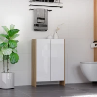HOMCOM Modern Country Freestanding 2-Door Bathroom Cabinet with Ample Storage Space, 2 Parts Inner Space, for Living Room Bedroom Kitchen Office(m-2)