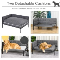 PawHut Raised Dog Bed for Medium-Sized Pet Metal Frame PP Cotton Sponge Cushion Grey 93.5 cm x 69 cm x 48.5 cm(m-5)