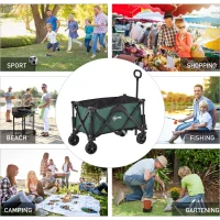 Outsunny Folding Wagon Garten Cart Collapsible Camping Trolley Steel Frame Oxford Fabric(m-7)