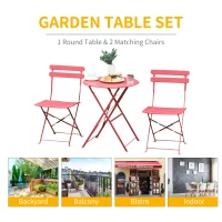 Outsunny 3pc Garden Table Set Foldable Dining Set with 1 Round Table and 2 Chairs Backyard Outdoor, Red(m-7)