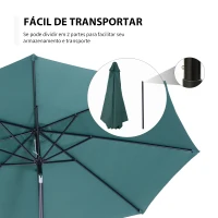 Outsunny Chapéu de Sol de Jardim Ø295x250cm com Manivela Chapéu de Sol Exterior com Mecanismo de Inclinação e Mastro Desmontável de Metal para Terraço Piscina Pátio Verde(m-6)
