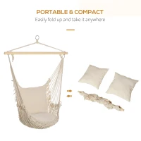 Outsunny Hammock Chair Hanging Rope Swing w/ Cushions Quality Cotton Weave for Superior Comfort, Durability Indoor or Outdoor Spaces(m-7)