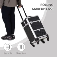 HOMCOM Large Professional MUA Vertical Rolling Full Makeup Travel Train Case - Black(m-5)