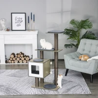 PawHut 120cm Multi-level Cat Tree Kittens Activity Tower with Scratching Posts Pet Play House Furniture, Grey(m-2)