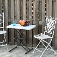 OUTSUNNY Outdoor Patio Coffee Table, Folding Side Table Height Adjustable Metal Frame for Balcony, Deck, Black and White(m-2)