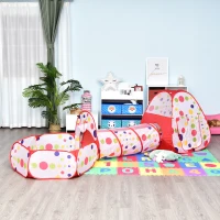 HOMCOM 3 in 1 Kids Pop Up House Play Tent set Ball Pit Easy Setup Mesh with Tunnel Gift(m-2)