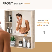 Kleankin Wall-Mounted Wooden Storage Bathroom Mirror Cabinet with Glass Door Adjustable Open Shelf Oak Grain(m-6)