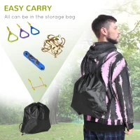 Outsunny Kids Obstacle Course, 42.6 FT Children Slackline Training Equipment, with Monkey Bars, Rope Ladder, Swing, Gym Rings, Tree Protector, Carry Bag(m-6)