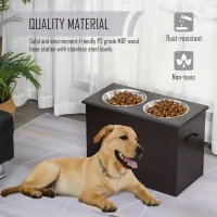PawHut Raised Pet Bowls with Storage Function 2 Stainless Steel Dog Bowls Elevated Base for Large Dogs and Other Large Pet Dark Brown(m-5)