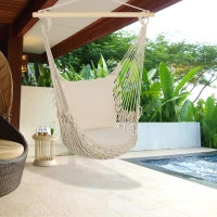 Outsunny Hammock Chair Hanging Rope Swing w/ Cushions Quality Cotton Weave for Superior Comfort, Durability Indoor or Outdoor Spaces(m-2)