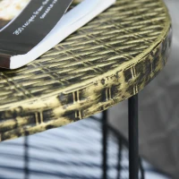 OUTSUNNY Set of 2 Outdoor Nesting Coffee Table Set, Indoor Stacking End Side Table, Metal Frame, Storage Basket for Garden, Balcony, Deck, Backyard, Black and Bronze(m-5)