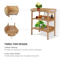 Outsunny Outdoor Garden Wooden Potting Bench Work Station Table Tool Storage Shelf w/ Hook(m-4)