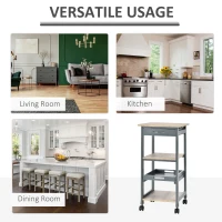 HOMCOM Multi-tier Rolling Kitchen Trolley Serving Cart with 3-Bottle Wine Rack, 1 Drawer, 1 Tray(m-6)