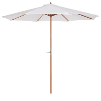 Outsunny 2.7m Wood Garden Parasol Sun Shade Patio Outdoor Market Umbrella Canopy with Top Vent, Off-white(m-1)