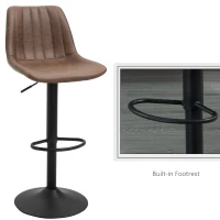 HOMCOM 2 Piece Vintage Barstools Adjustable Height Dining Counter Chair 360° Swivel with/ Footrest for Home Pub, Brown(m-4)