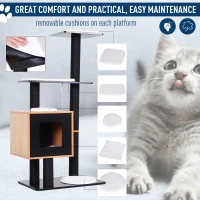 PawHut Cat Tree with Condo, Sisal Scratching Post and Washable Mat Black(m-4)