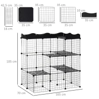 PawHut Pet Playpen DIY Small Animal Cage Fence with Door Ramp Accessories Indoor Outdoor for Kitten Pet Mink Black(m-3)