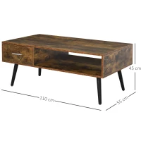 HOMCOM Mid-Century Modern Coffee Table Side Desk with 1 Drawer 1 Open Storage Shelf, for Living Room Bed Room(m-3)