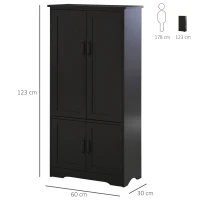 HOMCOM 4-Door Storage Cabinet Multi-Storey Large Space Pantry w/ Adjustable Shelves, Black(m-3)