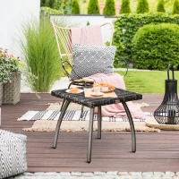 Outsunny Patio Rattan Coffee Table Outdoor All Weather Wicker Side Table Furniture for Garden Balcony Poolside Small Place Grey(m-2)