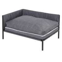 PawHut Raised Dog Bed for Medium-Sized Pet Metal Frame PP Cotton Sponge Cushion Grey 93.5 cm x 69 cm x 48.5 cm(m-1)