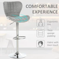 HOMCOM 2 Pieces Bar Stools Adjustable Height Counter Chair with/ Footrest for Home Pub, Grey(m-4)