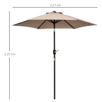 Outsunny Φ2.3m Patio Sun Umbrella Outdoor Market Table Parasol w/ Adjustable Angle 6 Ribs for Garden Backyard Pool Khaki(m-3)