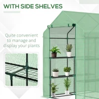 Outsunny Walk in Garden Greenhouse with Shelves Polytunnel Steeple Green house Grow House Removable Cover 143x138x190cm, Green(m-6)