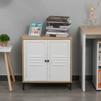 Vinsetto File Cabinet Metal and Wood Under Desk Lateral Filing Cabinet with Shelf Adjustable for Home & Office White and Natural Wood(m-2)