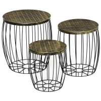 Outsunny Set of 3 Outdoor Nesting Coffee Table Set, Indoor Stacking End Side Table, Metal Frame for Garden, Balcony, Deck, Backyard, Black and Bronze