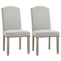HOMCOM Vintage Upholstered Linen Fabric Dining Chairs with Nailhead Trim & Wood Legs Set of 2, Cream White(m-1)