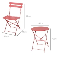 Outsunny 3pc Garden Table Set Foldable Dining Set with 1 Round Table and 2 Chairs Backyard Outdoor, Red(m-3)