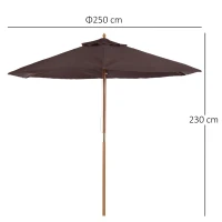 Outsunny 2.5m Wood Wooden Garden Parasol Sun Shade Patio Outdoor Umbrella Canopy New(Coffee)(m-3)