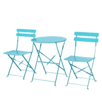 Outsunny 3pc Garden Table Set Foldable Dining Set with 1 Round Table and 2 Chairs Backyard Outdoor, Blue(m-1)