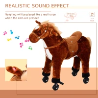 HOMCOM Plush Walking Horse Ride On Toy with Wheels and Realistic Sounds Rocking Horse for Girls Boys 3+ Years Old, 50cm Tall, Brown(m-4)