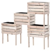 Outsunny 4PCS Wooden Planter Raised Garden Beds Kits Elevated Garden Beds for Flowers Vegetables, Outdoor Indoor Planting Box Container(m-1)