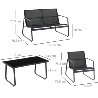 OUTSUNNY 4 Pieces Garden Conversation Set Outdoor Patio Furniture Set with Loveseat, Single Chairs and Coffee Table for Poolside, Terrace and Balcony, Black(m-3)