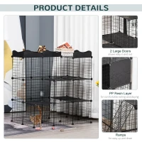 PawHut Pet Playpen DIY Small Animal Cage Fence with Door Ramp Accessories Indoor Outdoor for Kitten Pet Mink Black(m-5)