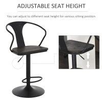 HOMCOM Modern Set of 2 Bar Chairs Swivel Chair Height Adjustable Backrest Wooden Metal 5 Caster Wheels Sturdy Black(m-4)