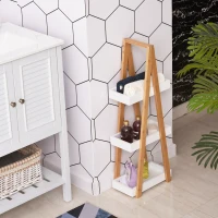 Kleankin 3-Tier Bathroom Shelf Storage Space Saver Wooden Toilet Rack, Bamboo Frame, White and Natural(m-2)