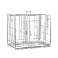 PawHut Metal Dog Crates Foldable Puppy Kennel Pet Cage House with Lockable Door Removable Tray Easy to Carry and Clean
