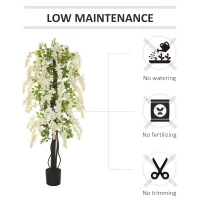OUTSUNNY Artificial Wisteria Flowers Tree Fake Vine Ratta Silk Flowers with Nursery Pot for Indoor Outdoor Décor, 165cm, White and Green(m-6)