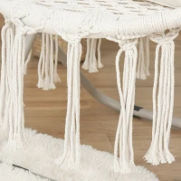 Outsunny Moon Saucer Chair for Adults & Kids Folding Design Bohemian Style with Hand-woven Cotton Tassal for Bedroom Livingroom Garden Max 150kg White(m-8)