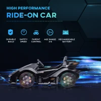 HOMCOM 12V Electric Cars for Kids Ride On Sports Car with Parental Remote, Bluetooth, Horn, Music & LED Headlights Taillights for 3-6 Years, Black(m-4)