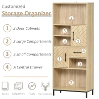 HOMCOM 59" Wooden Bookcase With Door Cabinets, Drawer, Open Compartments, Freestanding Display Shelf, Organizer for Home and Office(m-4)